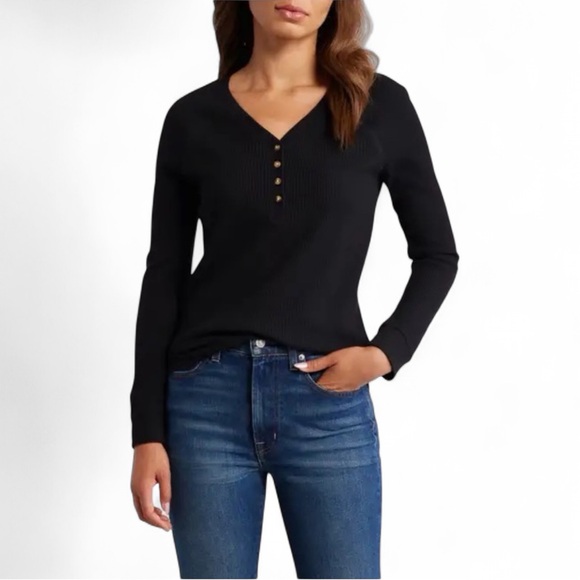Caslon Tops - Caslon Waffle Knit Henley Long Sleeve Top Black XXL
